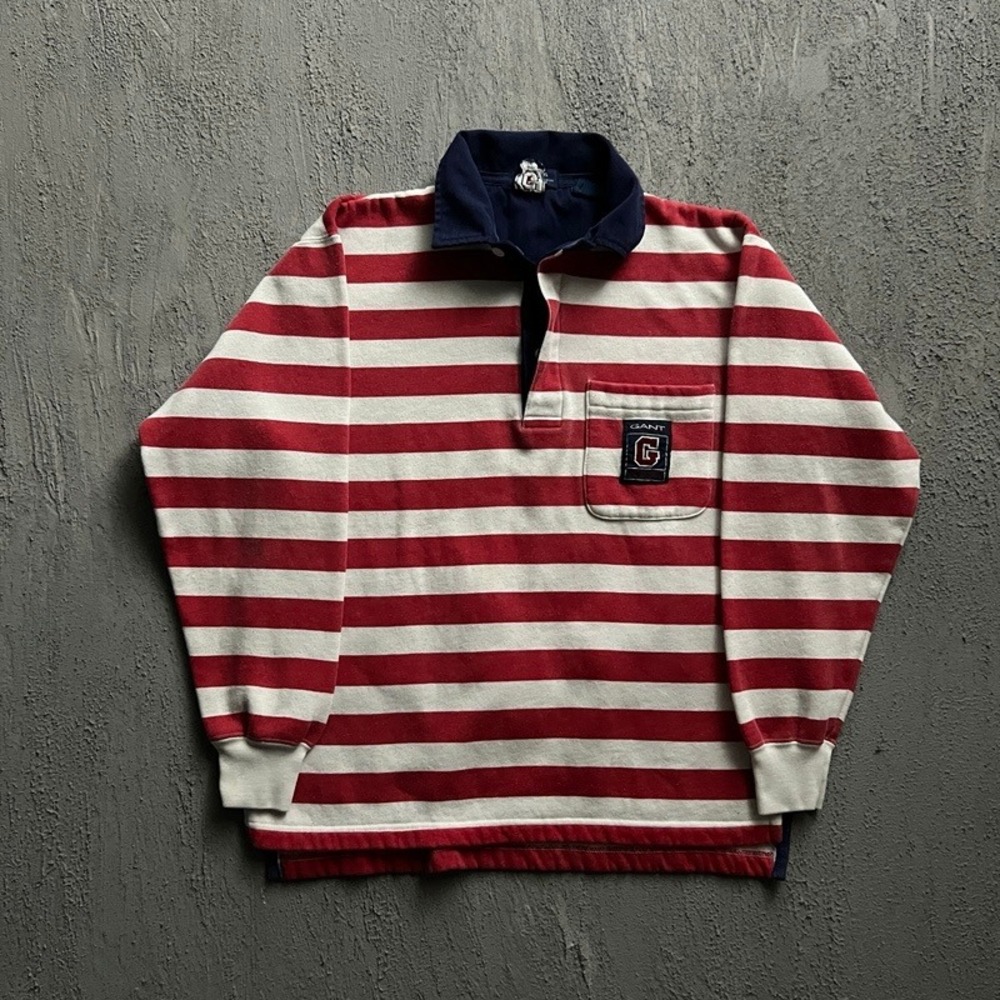 Vintage Gant Sweatshirt Small Red 1990s Striped Varisty